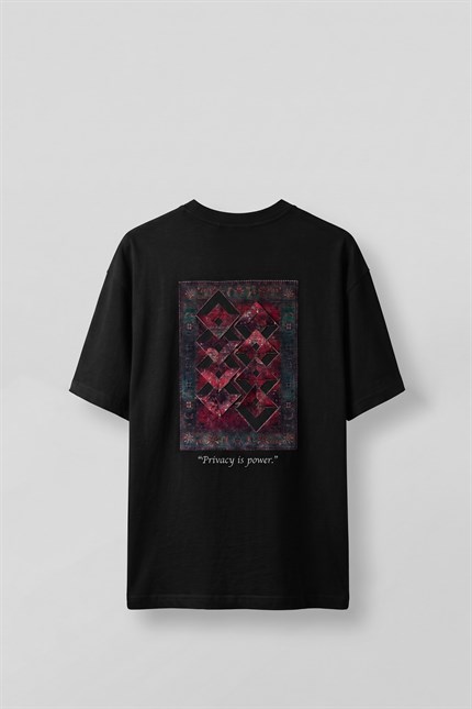 Erkek Oversize Kilim Desenli 3D Sırt Baskılı T-Shirt Siyah