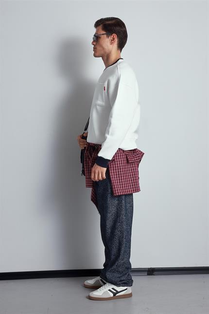 Erkek Oversize Kontrast Detaylı Sweatshirt Beyaz