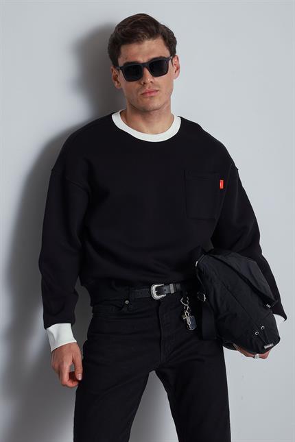 Erkek Oversize Kontrast Detaylı Sweatshirt Siyah