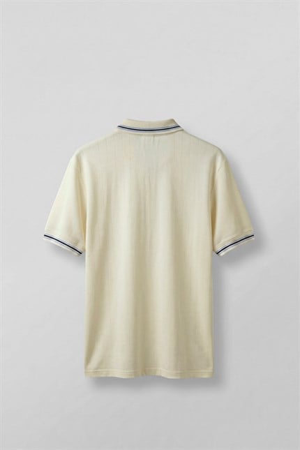 Erkek Oversize Kontrast Detaylı Triko Polo Yaka T-Shirt Bej