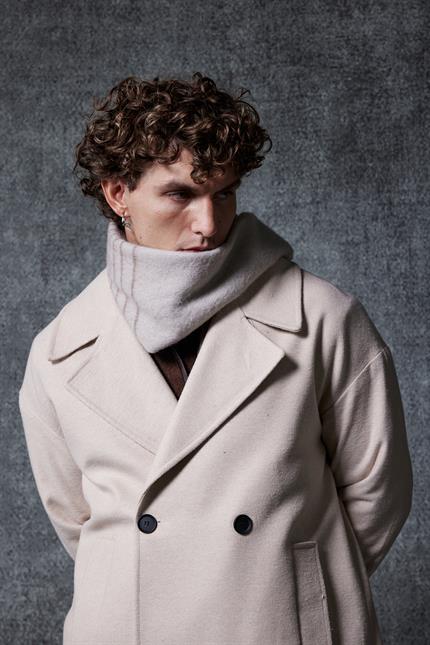 Erkek Oversize Kruvaze Kaban Açık Bej