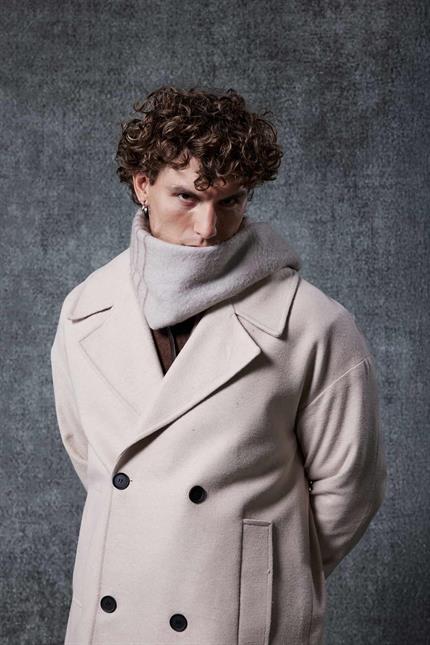 Erkek Oversize Kruvaze Kaban Bej