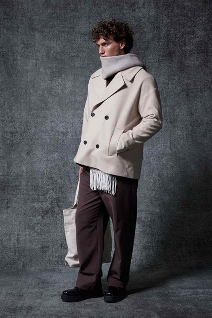 Erkek Oversize Kruvaze Kaban Bej