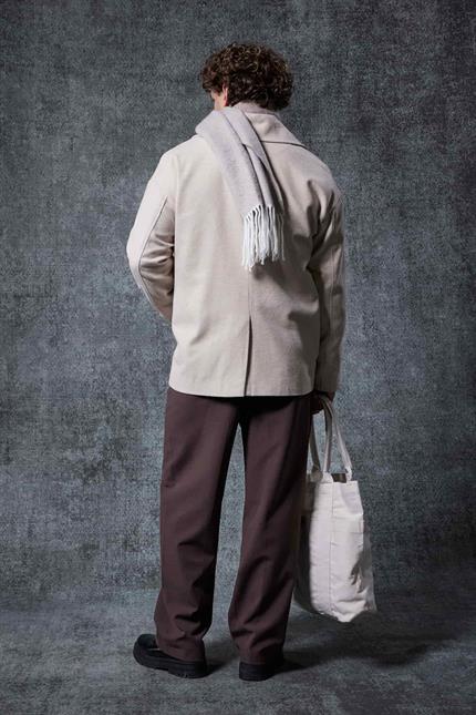 Erkek Oversize Kruvaze Kaban Bej