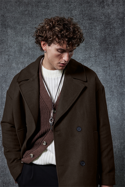 Erkek Oversize Kruvaze Kaban Kahverengi