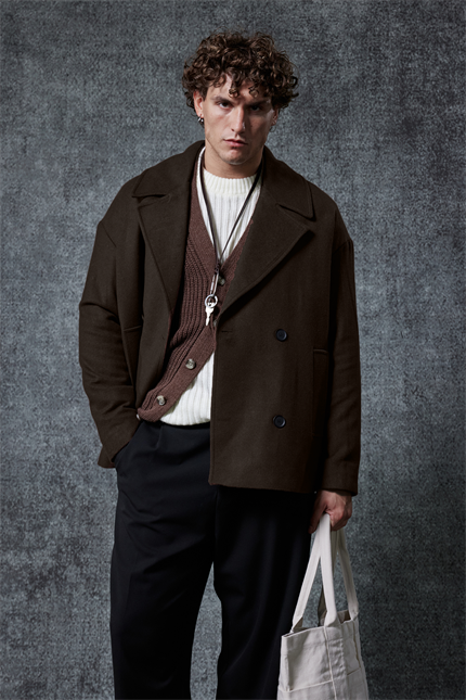 Erkek Oversize Kruvaze Kaban Kahverengi