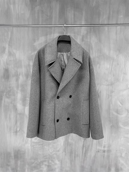 Erkek Oversize Kruvaze Kaban Koyu Gri