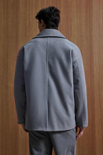 Erkek Oversize Kruvaze Kaban Koyu Gri