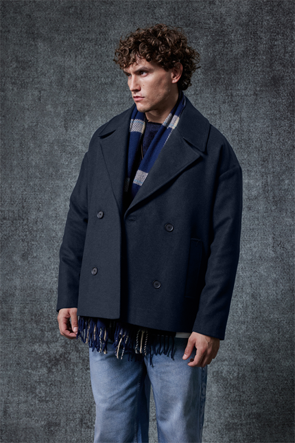 Erkek Oversize Kruvaze Kaban Lacivert