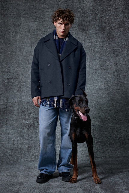 Erkek Oversize Kruvaze Kaban Lacivert