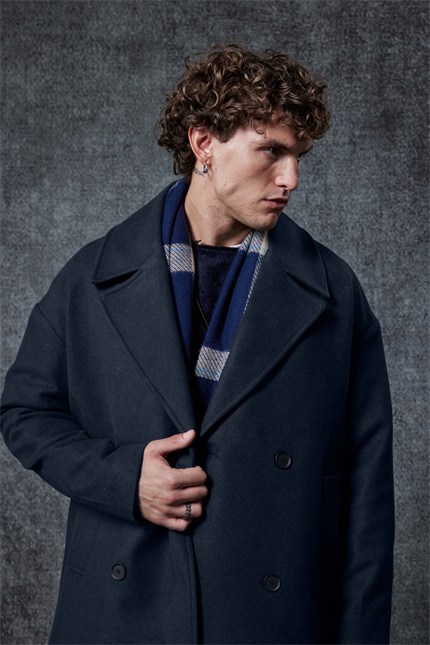 Erkek Oversize Kruvaze Kaban Lacivert