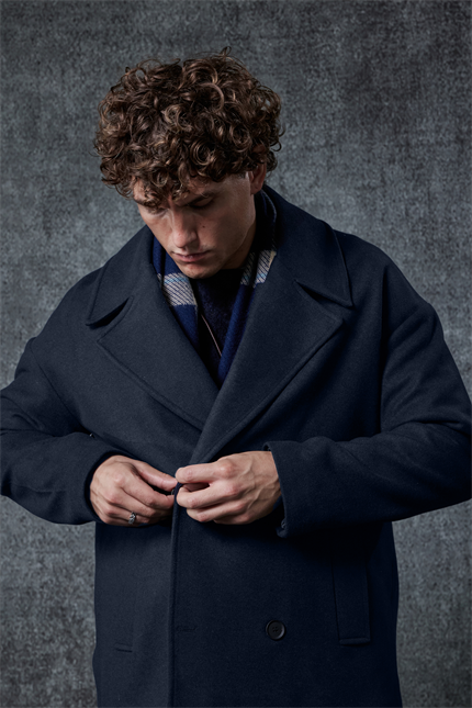 Erkek Oversize Kruvaze Kaban Lacivert