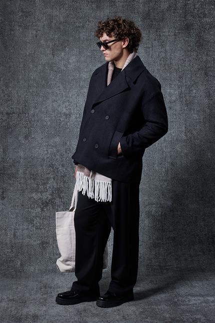 Erkek Oversize Kruvaze Kaban Siyah