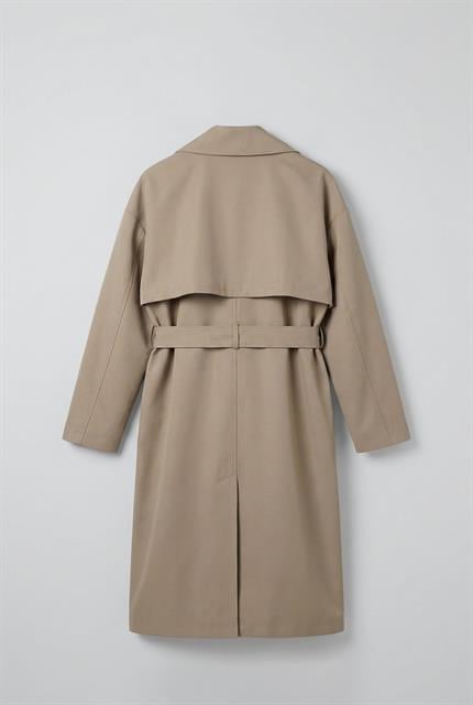Erkek Oversize Kruvaze Kuşaklı Trençkot Bej