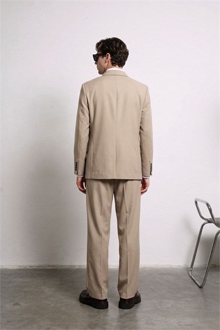 Erkek Oversize Kruvaze Modern Takım Elbise Bej