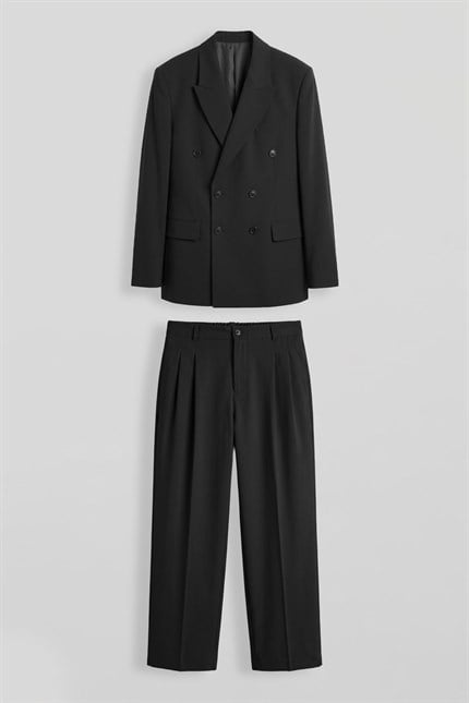 Erkek Oversize Kruvaze Modern Takım Elbise Siyah