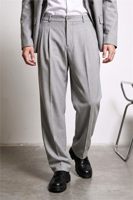 Erkek Oversize Kruvaze Modern Takım Elbise Gri