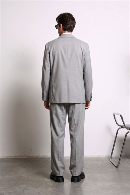 Erkek Oversize Kruvaze Modern Takım Elbise Gri