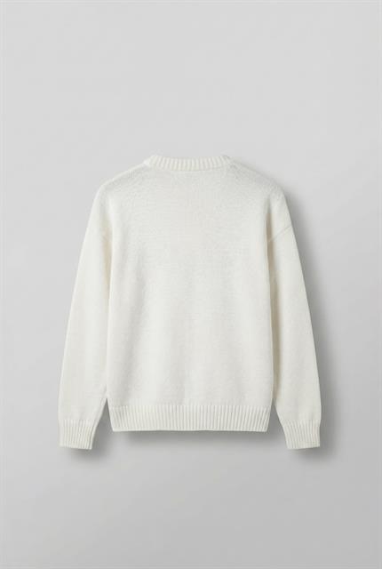 Erkek Oversize Limited Kabartma Baskılı Triko Kazak Ekru