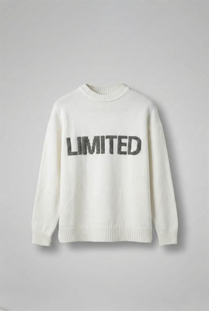 Erkek Oversize Limited Kabartma Baskılı Triko Kazak Ekru