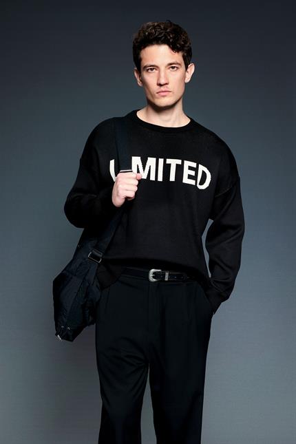 Erkek Oversize Limıted Yazılı Triko Kazak Siyah