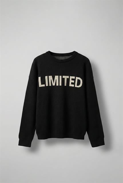 Erkek Oversize Limıted Yazılı Triko Kazak Siyah