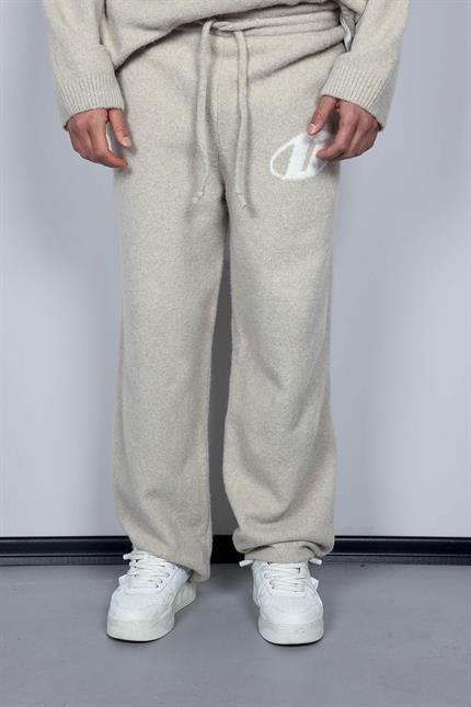 Erkek Oversize Logo Detaylı Tüylü Jogger Pantolon Bej
