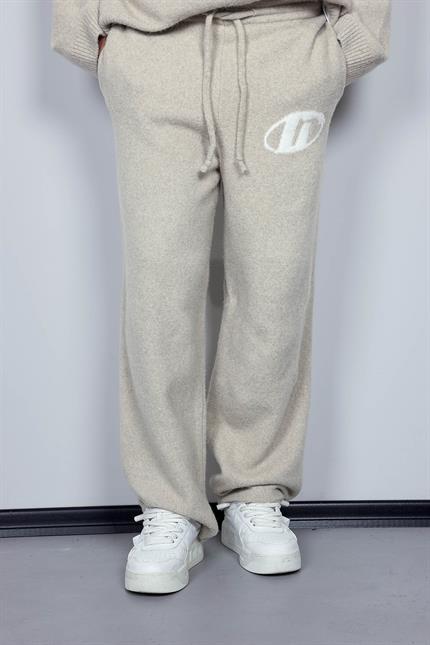 Erkek Oversize Logo Detaylı Tüylü Jogger Pantolon Bej