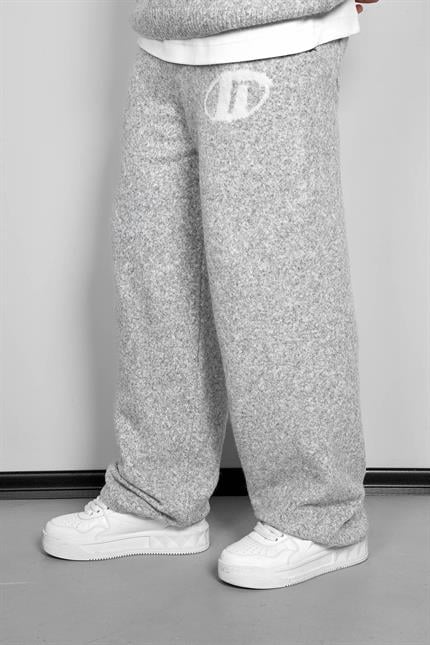 Erkek Oversize Logo Detaylı Tüylü Jogger Pantolon Gri