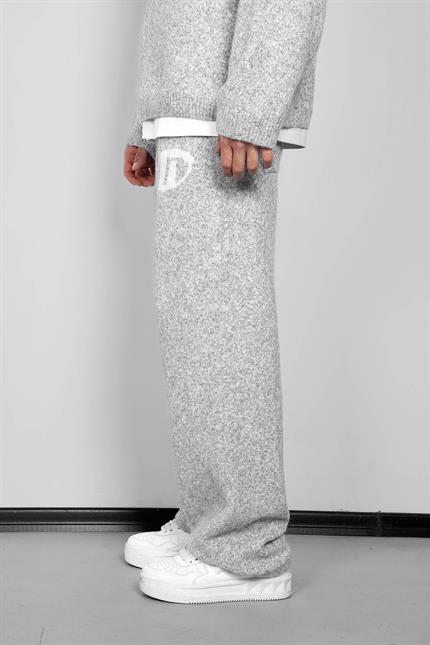 Erkek Oversize Logo Detaylı Tüylü Jogger Pantolon Gri