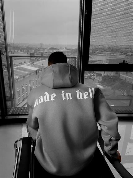 Erkek Oversize Baskılı Premium Kapüşonlu Sweatshirt Gri