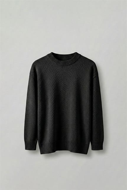 Erkek Oversize Mickey Mouse Kabartma Baskılı Kazak Siyah