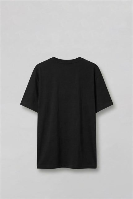 Erkek Oversize Minimal Çiçek Nakışlı T-Shirt Siyah