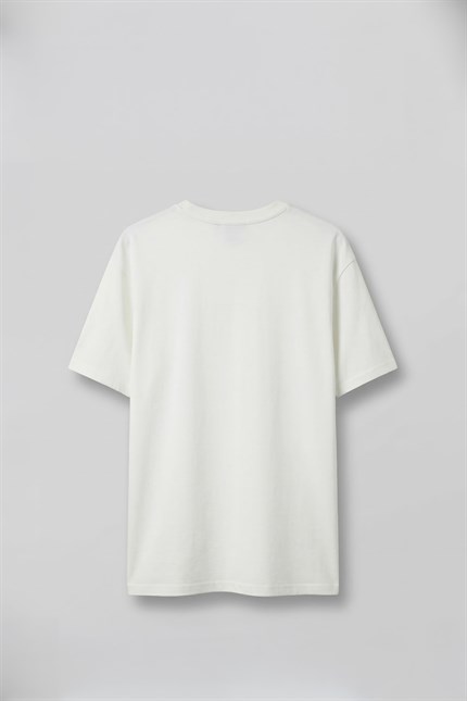 Erkek Oversize Minimal Çiçek Nakışlı T-Shirt Beyaz