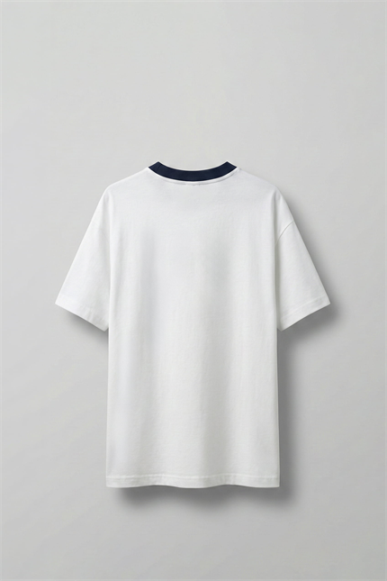 Erkek Oversize Minimal Nakış Detaylı Basic T-Shirt Beyaz / Lacivert