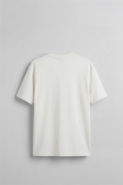 Erkek Oversize Minimal Yazı Baskılı T-Shirt Beyaz