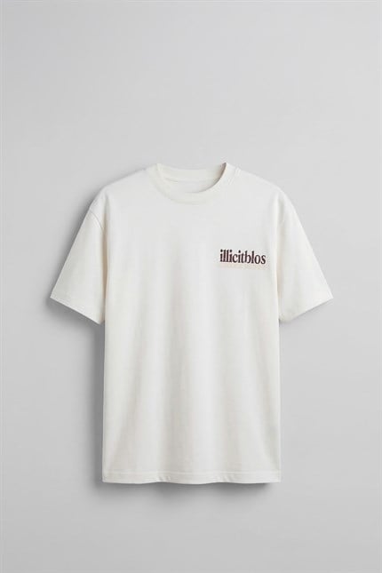 Erkek Oversize Minimal Yazı Baskılı T-Shirt Beyaz