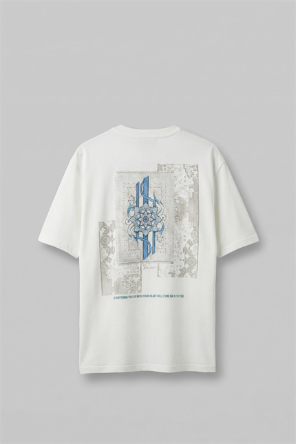 Erkek Oversize Nakış Detaylı Anadolu Motifi T-Shirt Ekru