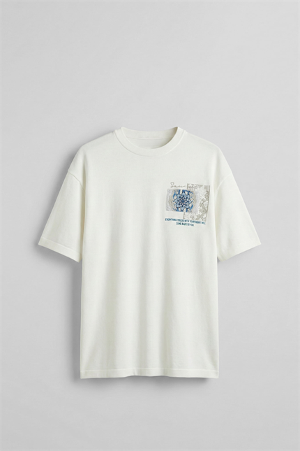 Erkek Oversize Nakış Detaylı Anadolu Motifi T-Shirt Ekru