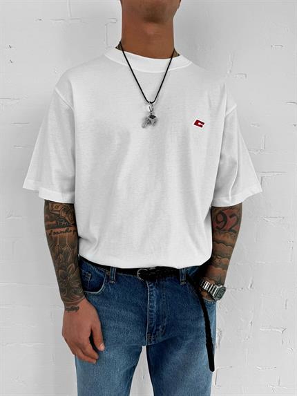 Erkek Oversize Nakışlı T-Shirt Beyaz