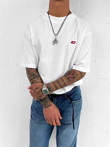 Erkek Oversize Nakışlı T-Shirt Beyaz
