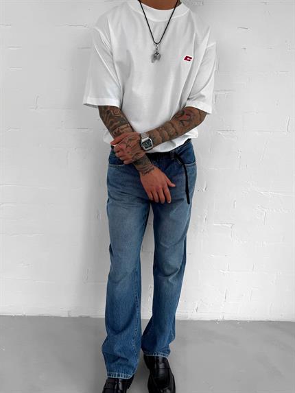 Erkek Oversize Nakışlı T-Shirt Beyaz