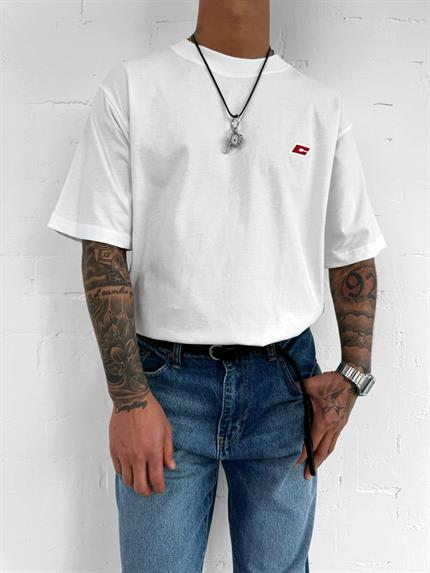 Erkek Oversize Nakışlı T-Shirt Beyaz