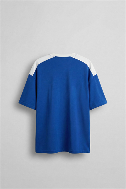 Erkek Oversize Nakışlı Ülke Temalı Forma T-Shirt Saks Mavi