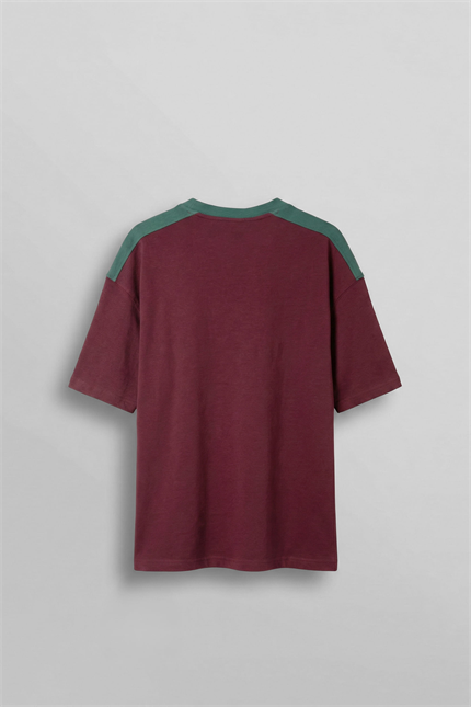 Erkek Oversize Nakışlı Ülke Temalı Forma T-Shirt Bordo
