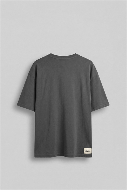 Erkek Oversize Nakışlı Yıkamalı T-Shirt Füme