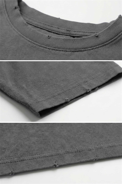 Erkek Oversize Nakışlı Yıkamalı T-Shirt Füme