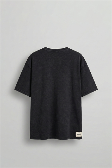 Erkek Oversize Nakışlı Yıkamalı T-Shirt Siyah