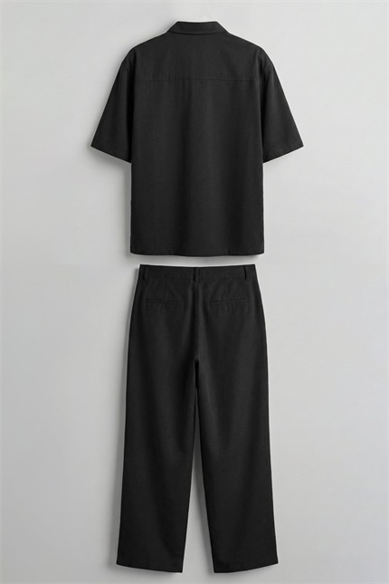 Erkek Oversize Nefes Alan Gömlek Pantolon İkili Takım Siyah