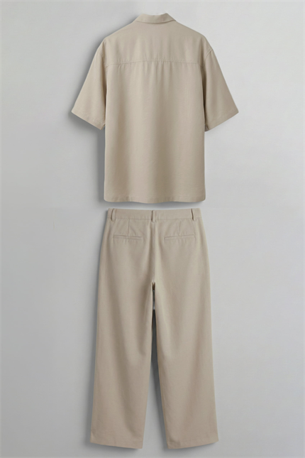 Erkek Oversize Nefes Alan Gömlek Pantolon İkili Takım Bej
